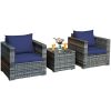 3 Pieces Patio Rattan Furniture Bistro Sofa Set with Cushioned