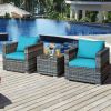 3 Pieces Patio Rattan Furniture Bistro Sofa Set with Cushioned