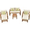 Outdoor Patio Wood 6-Piece Conversation Set; Sectional Garden Seating Groups Chat Set with Ottomans and Cushions for Backyard; Poolside; Balcony