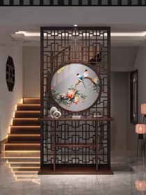 New Chinese Double-sided Su Embroidery Solid Wood Screen Partition Living Room Entrance Porch Table Modern Simple Lattice Block Decoration (Option: 100X240 CM)